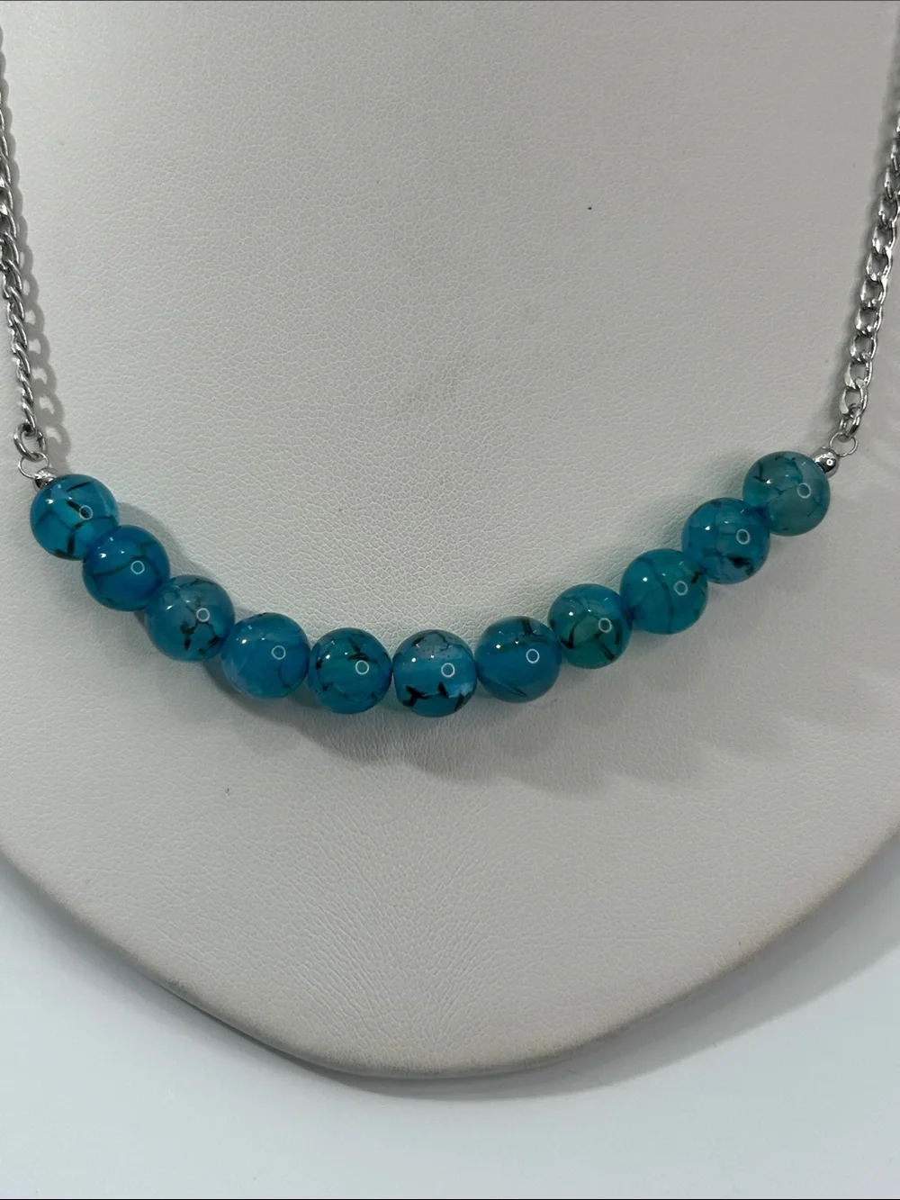 New Artisan Handmade Genuine Blue Dragon Vein Gemstone Stainless Steel Necklace
